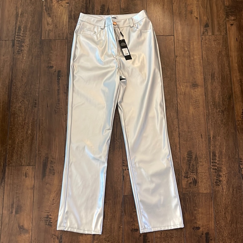 NWT silver faux leather pants